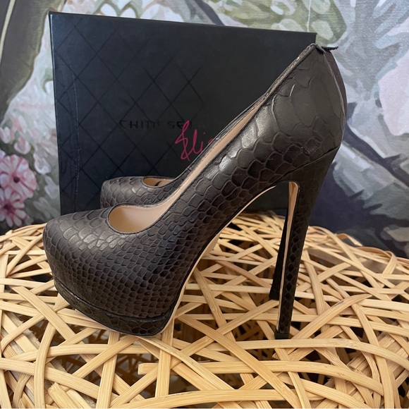 NWT Chinese laundry snakeskin croc black brown platform pumps size 7 - Picture 3 of 6